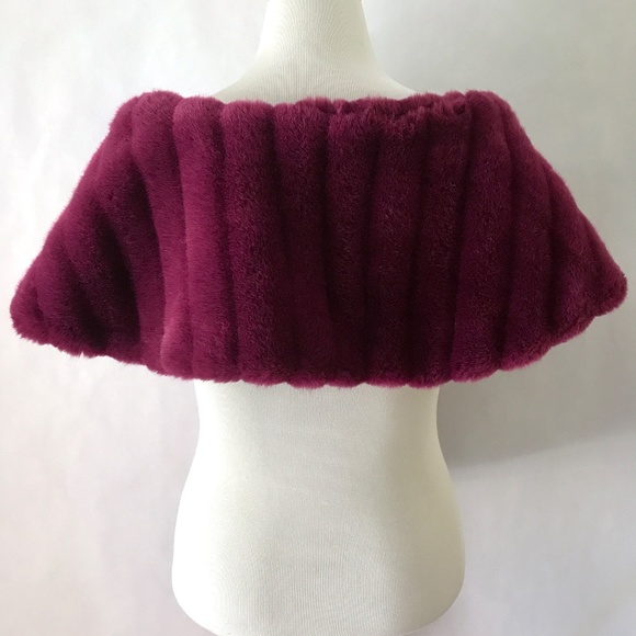 Sharon Deep Plum Dark Magenta Rose Satin Faux Fur Warp Shawl - Picture 8 of 15